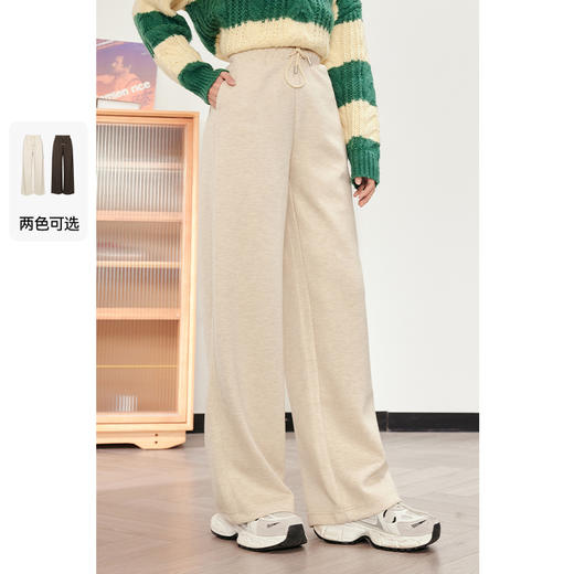 【严选】诗凡黎米色休闲裤2023冬新款高腰显瘦显高流行小个子直筒拖地裤女SEB250571 商品图0