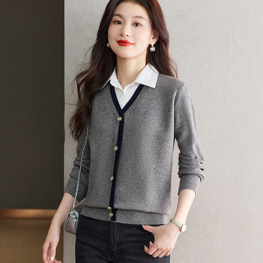 CC-66-5815针织衫女设计感小众2024初秋款小个子上衣长袖衬衫领假两件上衣女 商品图3