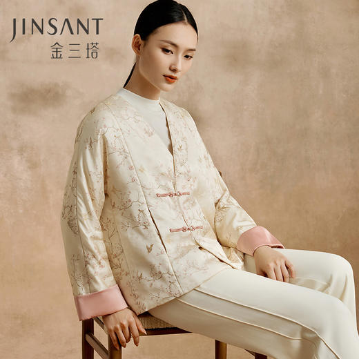 金三塔桑蚕丝填充保暖长袖棉袄女新中式印花宽松可外穿棉衣外套（限价）  NSFED731 商品图0