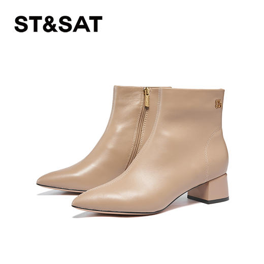 星期六时尚通勤压纹设计尖头粗跟短靴SSC4116418 商品图5