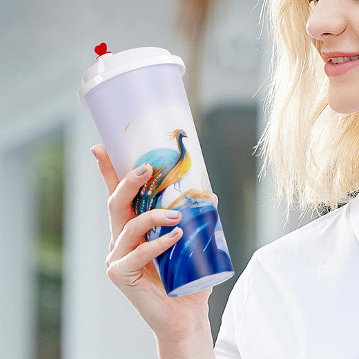 喇叭花一次性奶茶杯子网红膜内贴PP注塑杯塑料果汁定制LOGO100个 商品图2