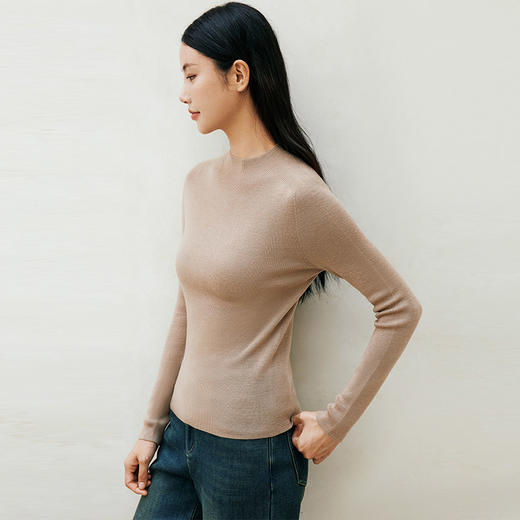 玳莎100%羊毛半高领打底衫女2024秋冬新款百搭修身显瘦内搭针织衫  EC33305 商品图2