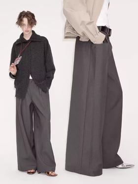 出逃赤岗西/CT0011/无腰头宽松垂感阔腿灰色西装裤
