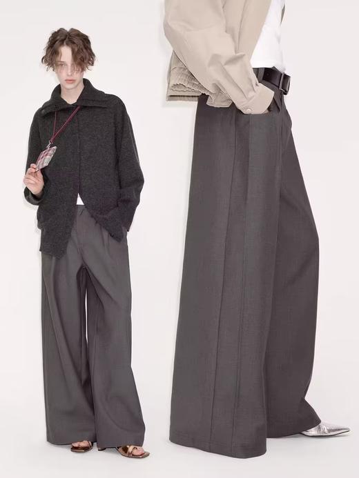 出逃赤岗西/CT0011/无腰头宽松垂感阔腿灰色西装裤 商品图0