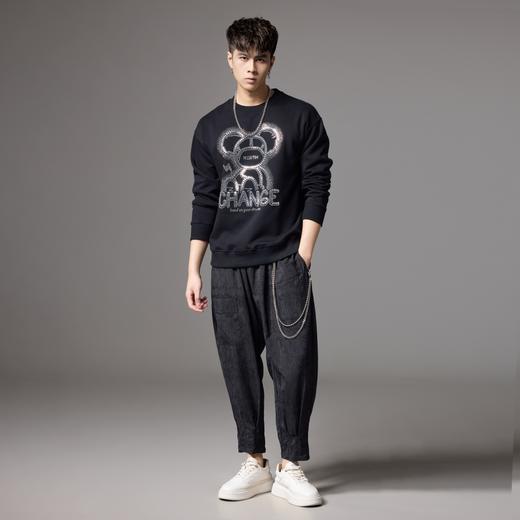 PINLI品立2024秋季新款金属烫片套头卫衣宽松潮牌休闲圆领男上衣BG243109034 商品图2