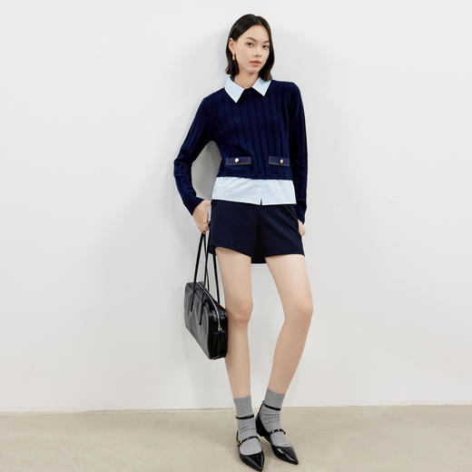 【严选】伊芙丽TR面料经典后腰牛筋短裤女百搭通勤2024秋季新款裤子1F9951611 商品图1