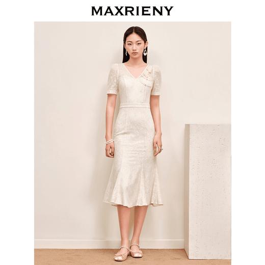 MAXRIENY复古优雅亮片蕾丝连衣裙法式宫廷蕾丝鱼尾裙领证(货号:MS88DR547) 商品图0