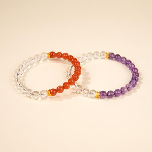 珠事吉祥 原创精品6mm天然白水晶/紫晶/南红手串 商品图1