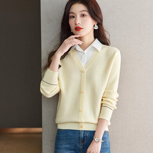 CC-66-5828针织拼接长袖衬衫女春秋季2024新款时尚洋气上衣假两件打底衫毛衣 商品图2