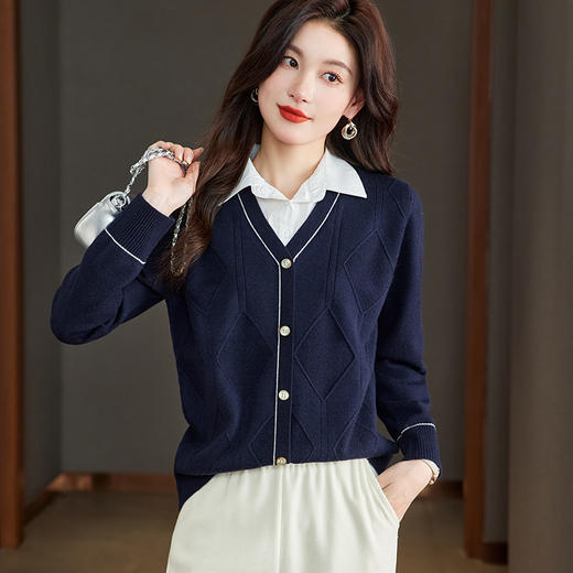 CC-66-5831假两件针织t恤女长袖2024秋季新款衬衫领撞色拼接薄款休闲上衣春 商品图3
