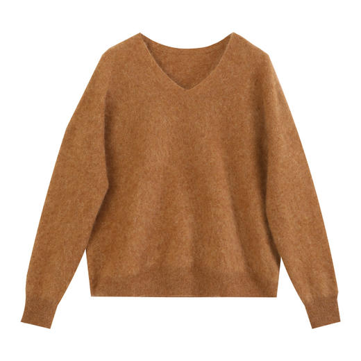 玳莎拉毛100%羊绒V领针织衫女秋冬新款宽松落肩袖羊毛衫上衣  ED33301 商品图4