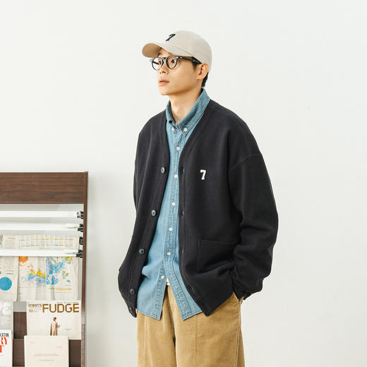 714street华夫格开衫男春秋纯色V领毛衣男潮牌针织衫情侣装外套 商品图1