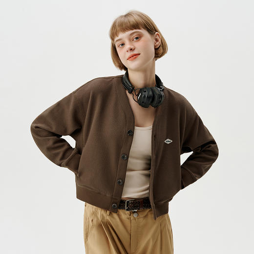 714street潮牌V领开衫外套女2024春秋新款情侣装休闲复古卫衣 商品图1