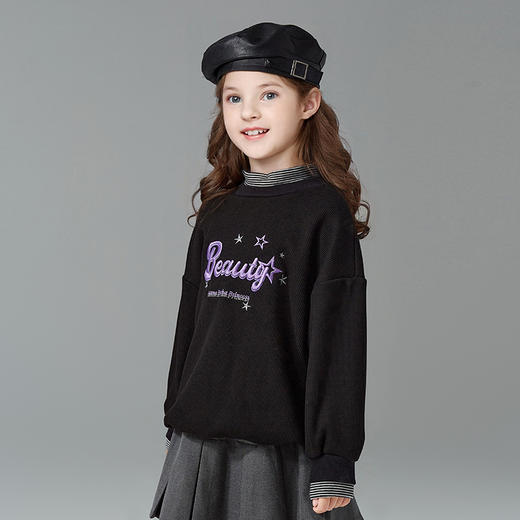 笛莎Deesha 童装女童卫衣2024冬季新款假两件高翻领卫衣 商品图1