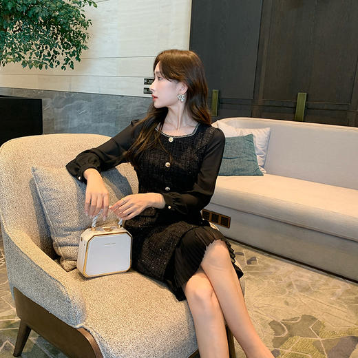 奢姿2024年秋季新款大码女装织带方领裙子胖妹妹气质拼接连衣裙9943890171 商品图4