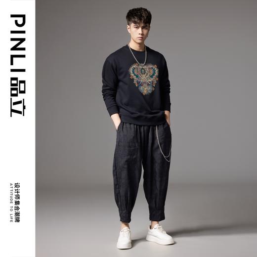 PINLI品立2024秋季新款炫彩大象烫钻套头卫衣男士休闲宽松上衣潮BG243109029 商品图1