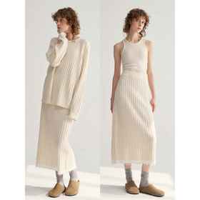 MAISON CECILE百搭羊毛坑条软糯针织毛衣半身裙