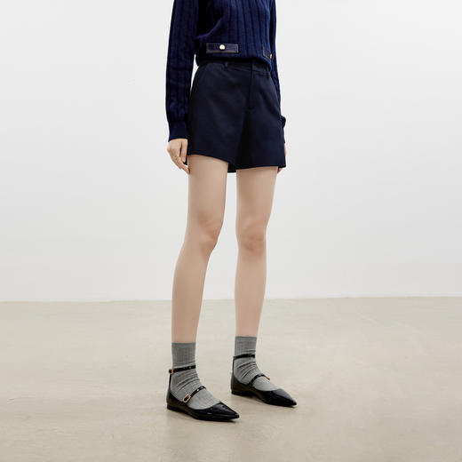 【严选】伊芙丽TR面料经典后腰牛筋短裤女百搭通勤2024秋季新款裤子1F9951611 商品图0