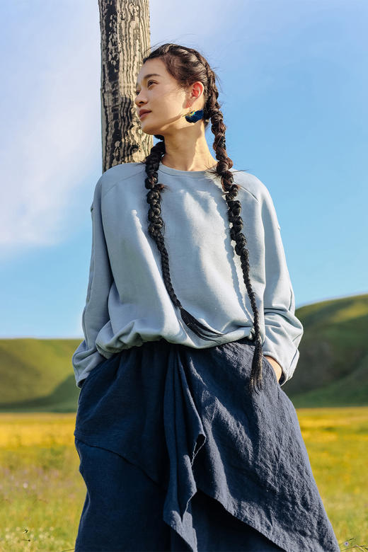 绽放645朵/香蕉卫衣重磅*细毛圈布弯刀袖下摆抽绳套头长袖上衣 商品图5