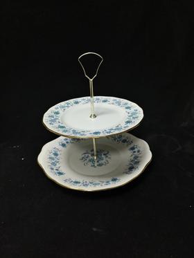 英国科尔克拉夫的蓝色花束双层糕点碟点心碟