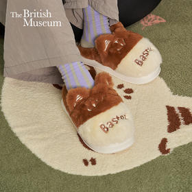 大英博物馆 盖亚·安德森猫和她的朋友们系列 可爱毛绒保暖室内居家拖鞋 浅黄色 米棕色 赠闺蜜朋友女友情侣