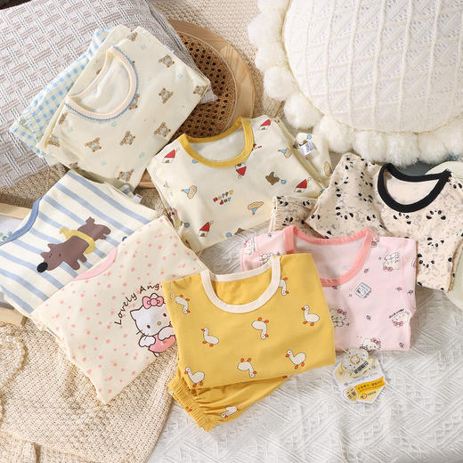 【🔥A类7A级抗菌69元/任选2套】80-160码儿童韩版无骨内衣秋冬男女童卡通纯棉家居服宝宝睡衣秋衣秋裤套装聚 商品图0