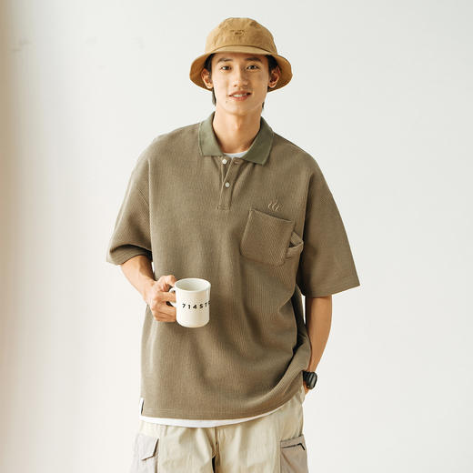 714street男装华夫格短袖t恤男士翻领体恤情侣装日系复古polo衫 商品图1