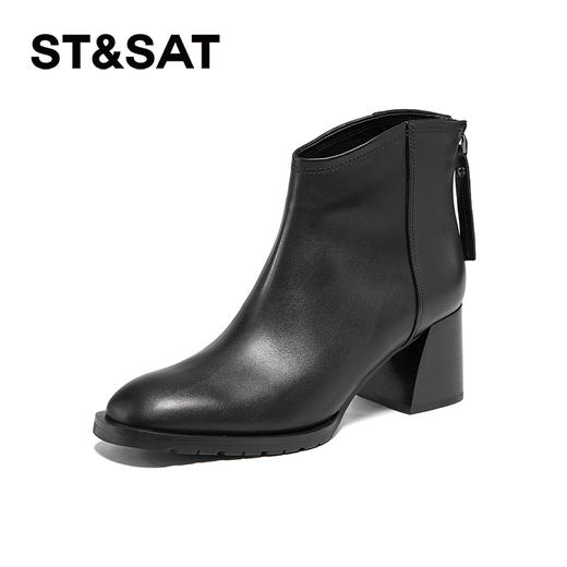 星期六通勤简约保暖加绒舒适粗跟短靴SSC4118408 商品图0