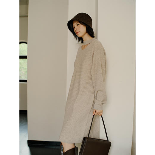 HeyDress羊毛针织连衣裙女秋季法式镂空半高领宽松慵懒感优雅裙子 商品图2