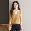 CC-66-5837秋季新款假两件针织衫女洋气遮肚子套头拼接翻领上衣衬衫领 商品缩略图1