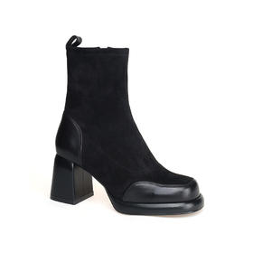 豪麟名鞋奥莱迪嘉女鞋短靴胎牛皮革+织物DJELA42WN002黑色  原价2460元