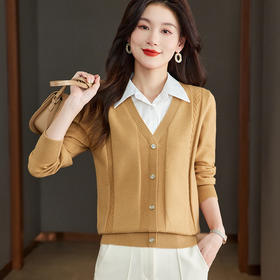 CC-66-5826假两件长袖衬衫女秋季2024新款遮肚子别致针织上衣叠穿毛衣打底衫