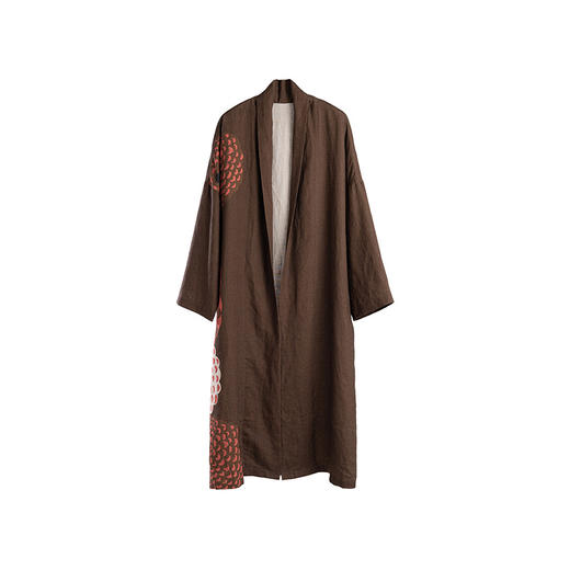 绽放旅行女装704朵/早秋咖啡底印花开襟系带率性浪漫大宽袖长外套 商品图4