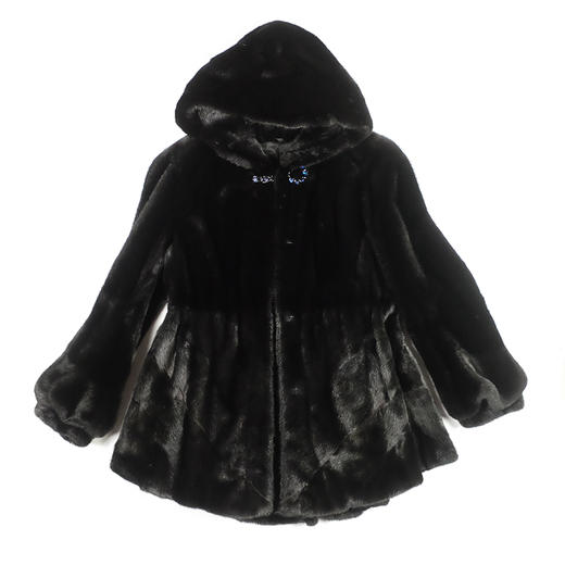 SIM GRACE 优雅夫人 进口水貂整皮立体防风连帽四浪中长款气质大衣 商品图3