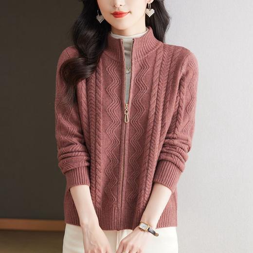 CC-101-Q029新款立领拉链针织开衫女短款宽松休闲外套毛衣保暖毛衫麻花上衣潮 商品图3