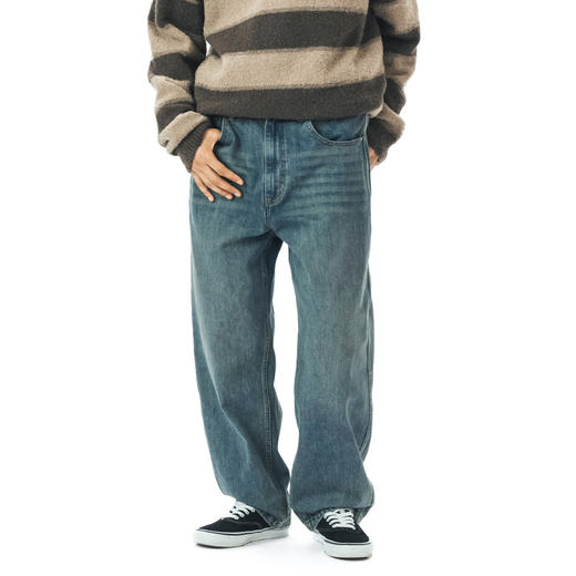 714street直筒牛仔裤男女秋冬宽松阔腿裤水洗休闲长裤大码裤子潮 商品图1