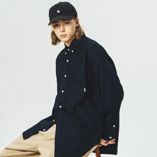 714street简约蓝色长袖衬衫男士日系宽松衬衣港风条纹衬衫外套潮 商品图3