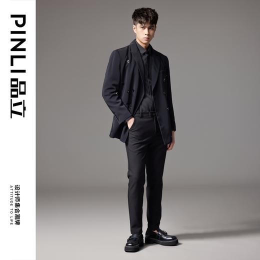 PINLI品立秋季新款新中式钉珠花休闲西服男士结婚小西装外套B243106034 商品图1