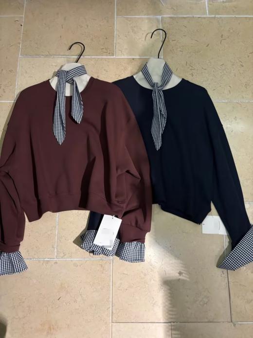 【门店同款】ENJOY秋季配丝巾格子拼接卫衣 159444762 商品图0