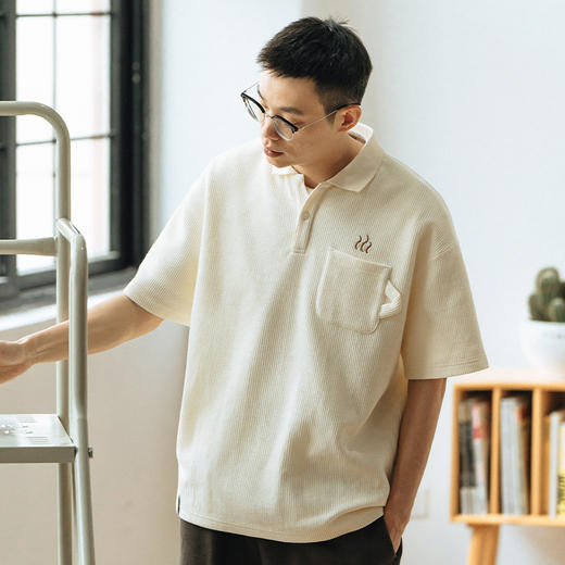 714street男装华夫格短袖t恤男士翻领体恤情侣装日系复古polo衫 商品图2