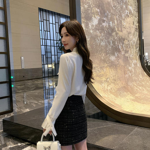 [奢姿轻奢系列]大码女装2024秋季胖妹妹绑带衬衫格纹半裙穿搭套装8943290164 商品图3