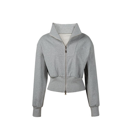 HeyDress灰色立领卫衣女秋季休闲套装宽松短款上衣微喇直筒休闲裤 商品图4