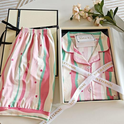 「两件套！多巴胺风」多巴胺粉色条纹睡衣 女夏天薄款学生可外穿短袖套装甜美内衣网红家居服 商品图1