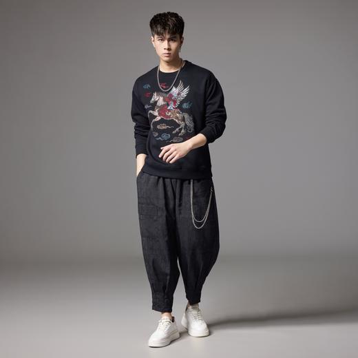 PINLI品立2024秋季新款国潮宽松休闲卫衣男士烫钻飞马祥云上衣潮BG243109038 商品图4