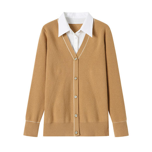 CC-66-5837秋季新款假两件针织衫女洋气遮肚子套头拼接翻领上衣衬衫领 商品图4