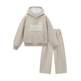 笛莎Deesha 童装女童2024冬季新款连帽阔腿裤毛巾绣套装