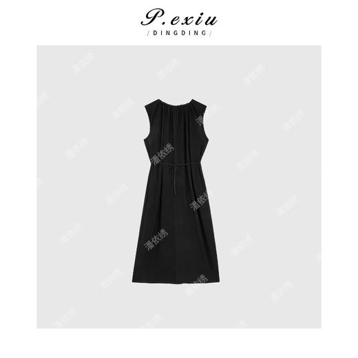 04-3潘依绣丁丁宠粉PanYiXiu/潘依绣绒面糯糯无袖压褶玫瑰圆领简约慵懒连衣裙W-62380 商品图2