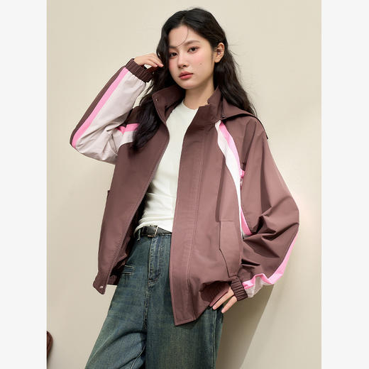 西遇美拉德防风外套女新款棕色美式复古运动风立领夹克D3442323 商品图3