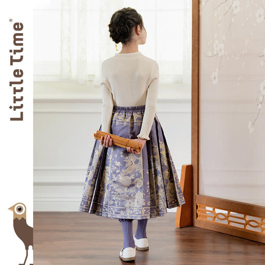 littletime女童汉服裙子秋冬新款紫色中国风纸鸢织锦马面裙半身裙 商品图4