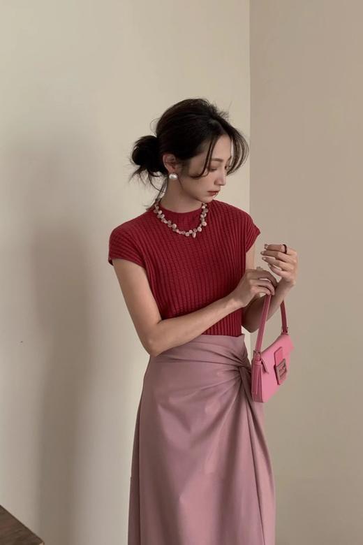 Le Malene 粉色设计感褶裥高腰半裙 18712 商品图2